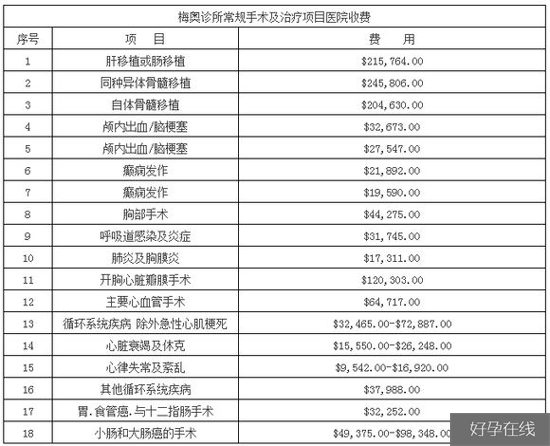 美国梅奥诊所的收费标准